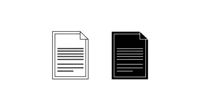 Set of document line and solid file icons with document, business