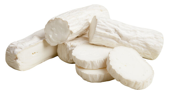 Fresh goat cheese logs and slices