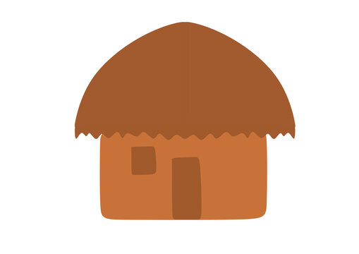 Traditional Tribal Straw Roof Mud Hut Illustration Isolated on Transparent Background