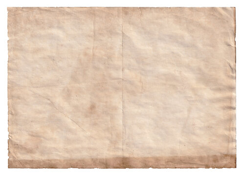 Old paper sheet with stains, wrinkles and uneven edge high quality 600 dpi handmade texture background for props and scrapbooking
