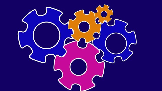 Rotating gear mechanism on a blue background