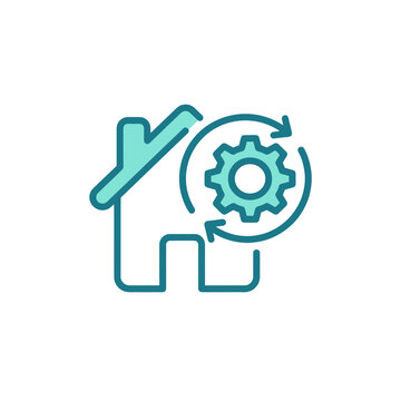 House icon with rotating gear and arrows.