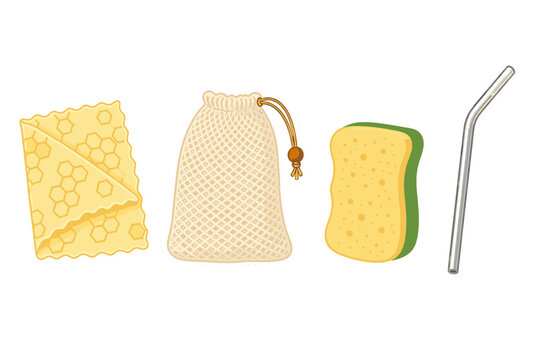 Reusable household items set with wraps bag sponge and straw