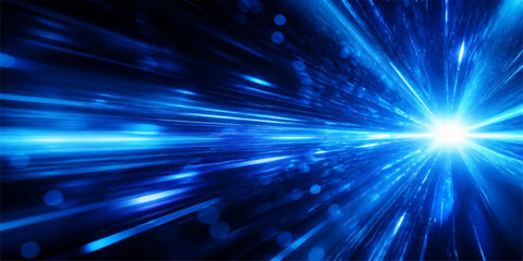 Abstract Blue Space Background with Glowing Laser Light Rays Star Burst Energy Explosion and Futuristic Disco Design Illustration with Bright Flash Effects © Mstsamala