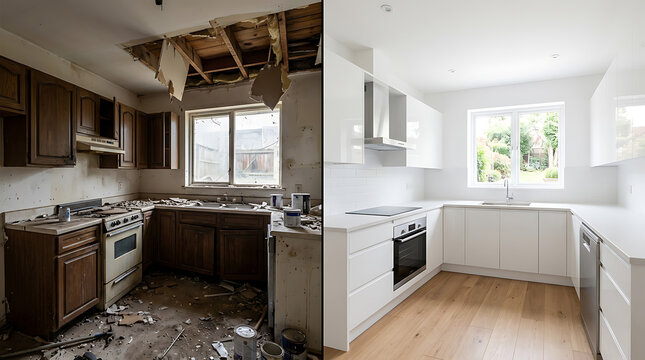 Transformation of an outdated kitchen into a modern bright culinary space with new cabinetry and sunlight