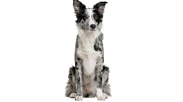 Border Collie dog sitting, black and white merle coat