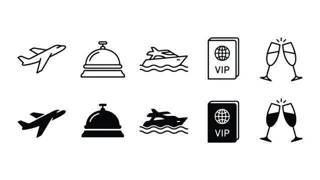 10 Concierge Luxury Travel Vector Icons &ndash; VIP Service Set