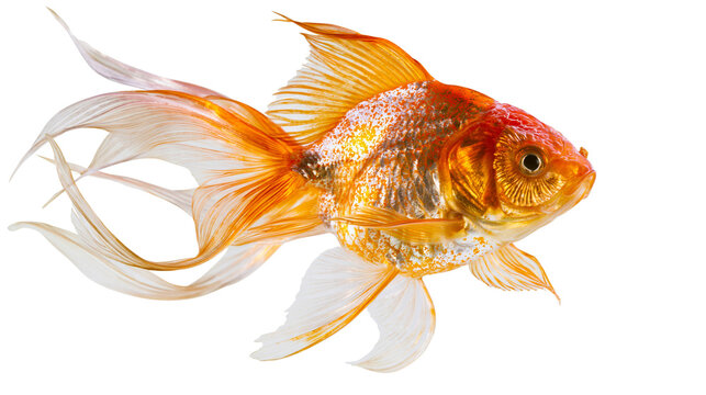 Orange and white goldfish with flowing fins