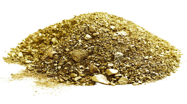 Pile of gold nuggets and dust
