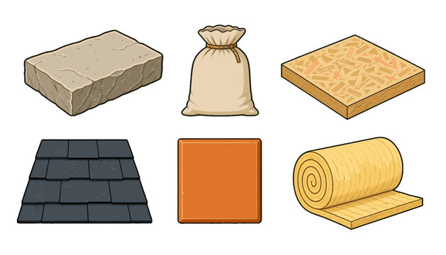 Set of building material icons isolated on white background