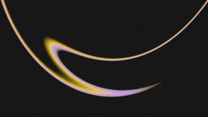 Textured grainy abstract artwork featuring glowing curved swirl wave lines in gold and pale lavender purple against a dark black noisy backdrop. © yun visual