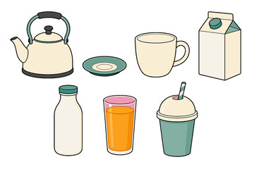 Fototapeta premium Hand drawn beverage containers and drinkware icon set