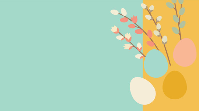 Easter eggs pussy willow spring vector graphic for holiday greeting cards