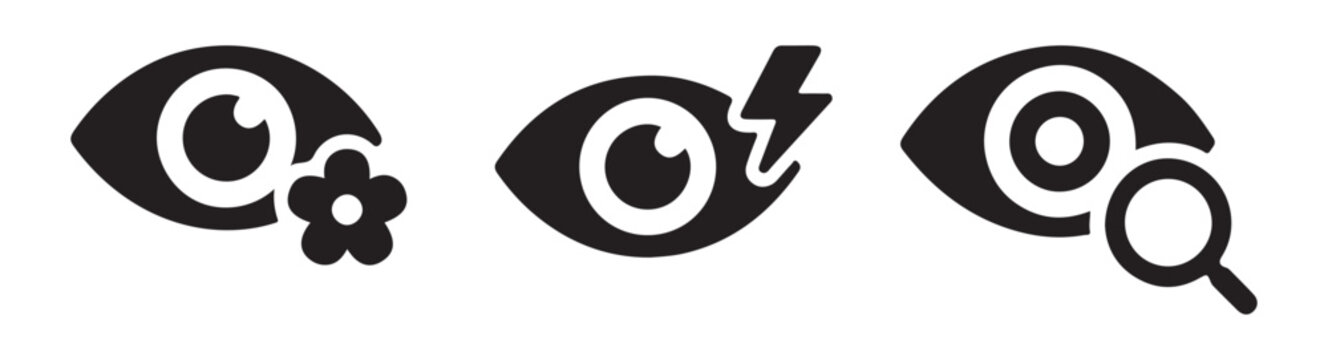 Eye Care, Vision Search and Visibility Icons Set, Eye Monitoring, Visual Inspection, Editable Flat Line UI Vector