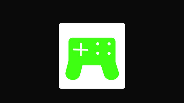Bright green game controller icon inside a square frame for video game design and digital interface elements