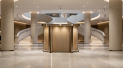 Naklejka premium Modern Luxury Hotel Lobby with Grand Staircase and Reception Desk.
