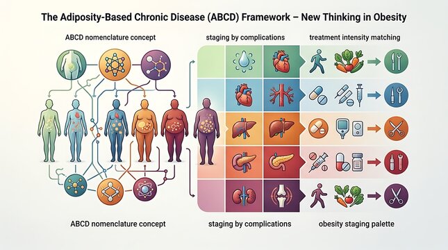 Medical infographic of adiposity based chronic disease framework