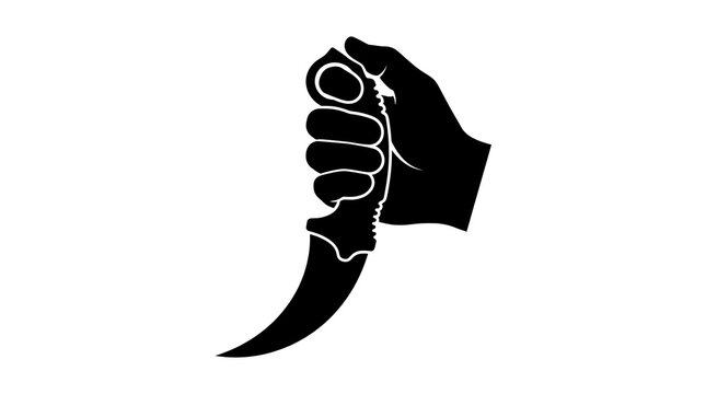 Silhouette of a hand gripping a tactical karambit knife