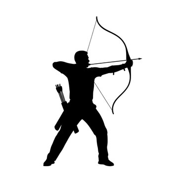 Silhouette of an archer aiming a longbow with an arrow