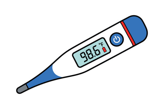 Digital thermometer showing 98.6 body temperature