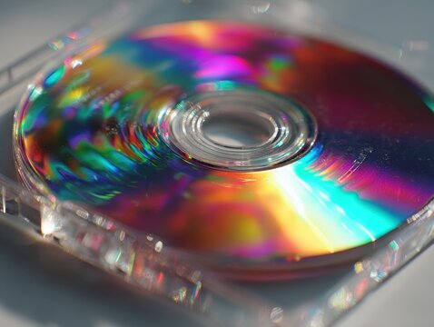 Iridescent compact disc in clear plastic case