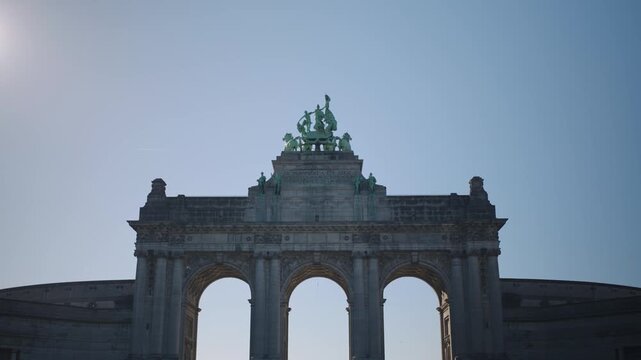 Looking up at Revealing Brussels Triumphal Arch in Parc du Cinquantenaire