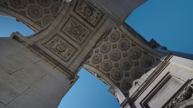 Looking up under Brussels Belgium Triumphal Arch in Parc du Cinquantenaire