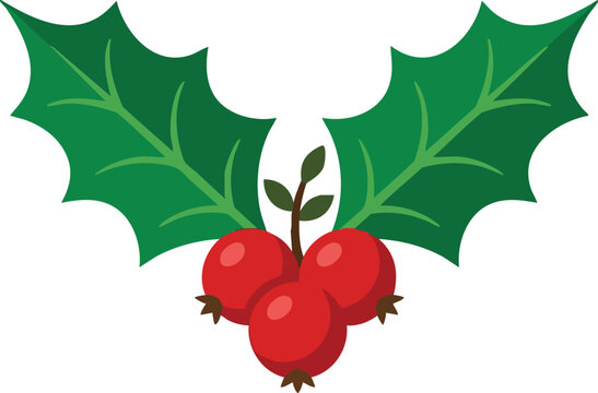 Holiday-themed holly branch with red berries and glossy green leaves depicted in a simplified digital illustration.