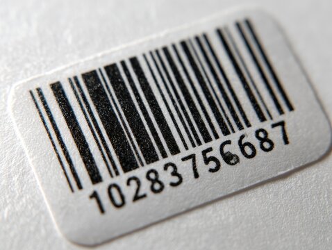 Closeup of a barcode sticker with the number 10283756687