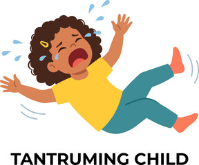 Illustration of a Crying Young Girl Having a Meltdown Tantrum
