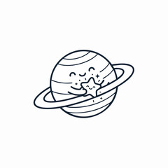 Fototapeta premium Cute vector illustration of a cartoon Saturn planet embracing a tiny smiling star in space