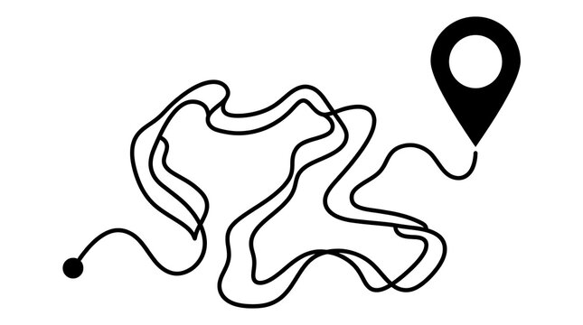 Black maze path with location pin icon