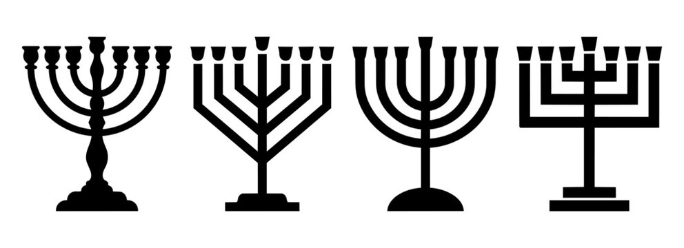 Menorah silhouette icons set, Jewish Hanukkah vector design