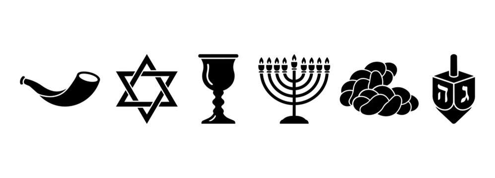 Jewish Holiday Symbols Flat Vector Icon Set