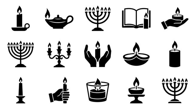 Candle and Candelabra Flat Vector Icon Set