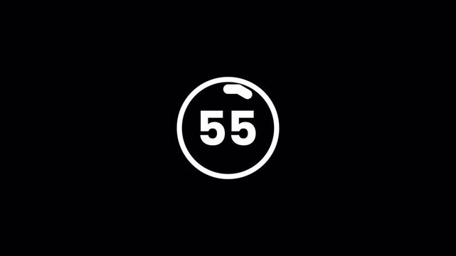 Minimalist sixty second circular timer countdown on black background for digital content production 4k video