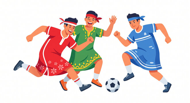 Funny Dress Football Game Indonesian Independence Day Flat Vector Illustration Isolated on White Merdeka