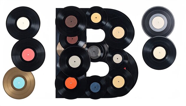 Colorful Vinyl Records Forming Letter B on White Background