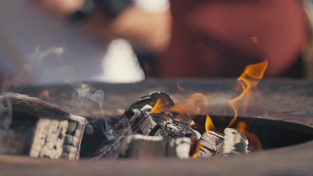 Campfire Burning with Glowing Wood