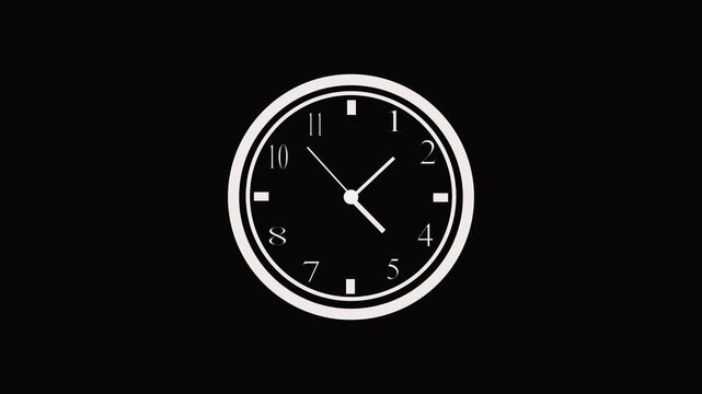 Minimalist white circular clock face design with numbers and time indicator isolated on a black background for business and deadline concepts