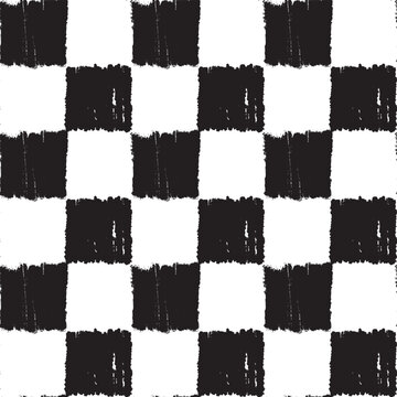 black white checkerboard check buffalo plaid monochrome abstract geometric handdrawn ink brushstroke textured racing flag grid tile linocut blockprint