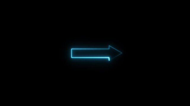 Glowing blue neon arrow sign pointing to the right isolated on a dark black background as a simple digital vector graphic element for web design and modern interface navigation icons