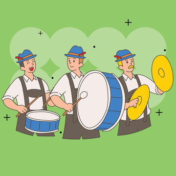 Bavarian Musicians and Beer Toast Illustration