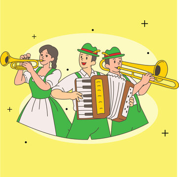 Bavarian Musicians and Beer Toast Illustration
