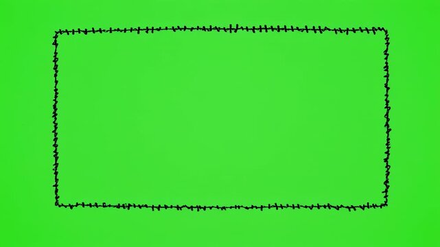 Six green screen rectangles outlined with chalk on black film strip background