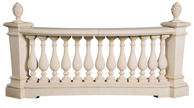 Stone balustrade with pinecone finials and ornate balusters