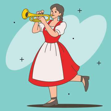 Bavarian Musicians and Beer Toast Illustration