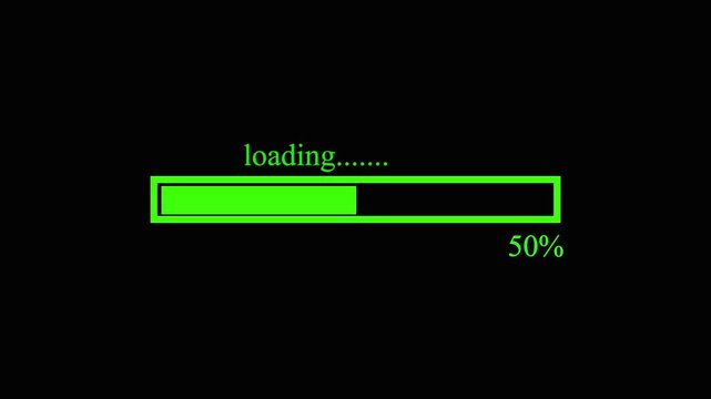 Green loading bar with ten percent progress indicator and loading text on a simple dark background for digital interface design and computer software application user experience updates