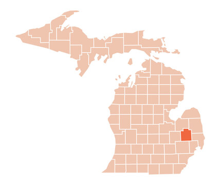 Michigan Map with Lapeer County Highlighted in Green Color Vector Illustration