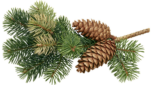 Pine branch with two brown pine cones